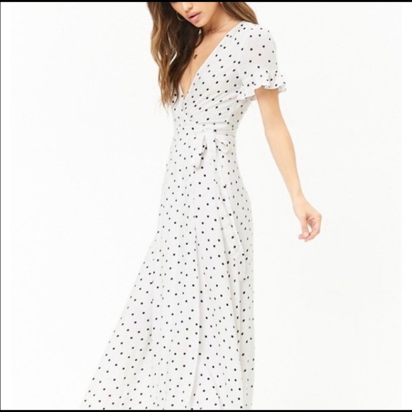 white and black polka dot maxi dress